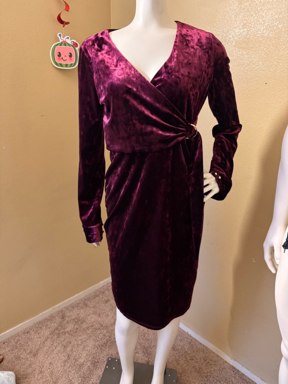Velvet Wrap Midi Dress in Deep Plum